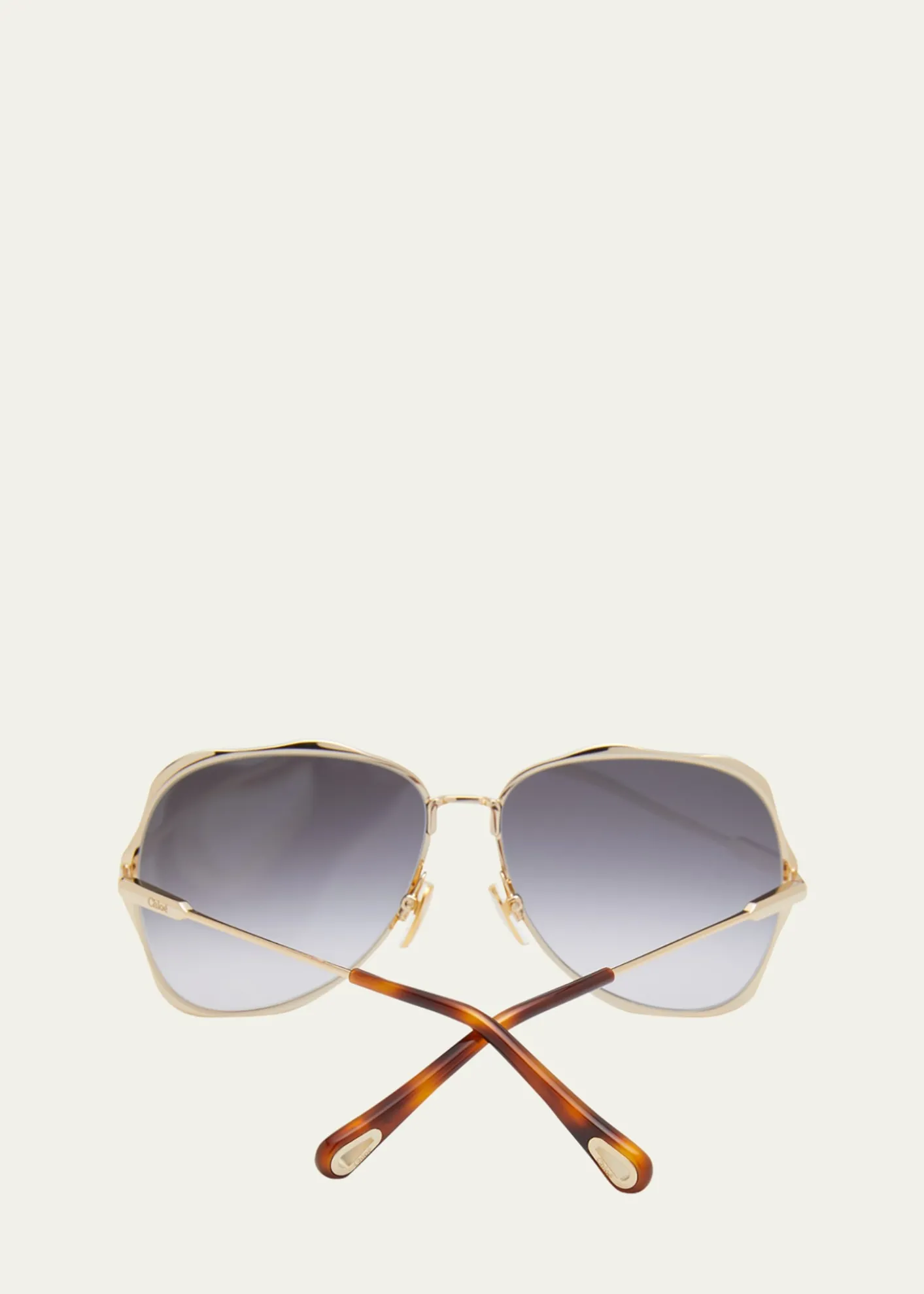 ChloeGolden Tortoiseshell Metal Aviator Sunglasses