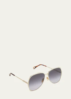 ChloeGolden Tortoiseshell Metal Aviator Sunglasses