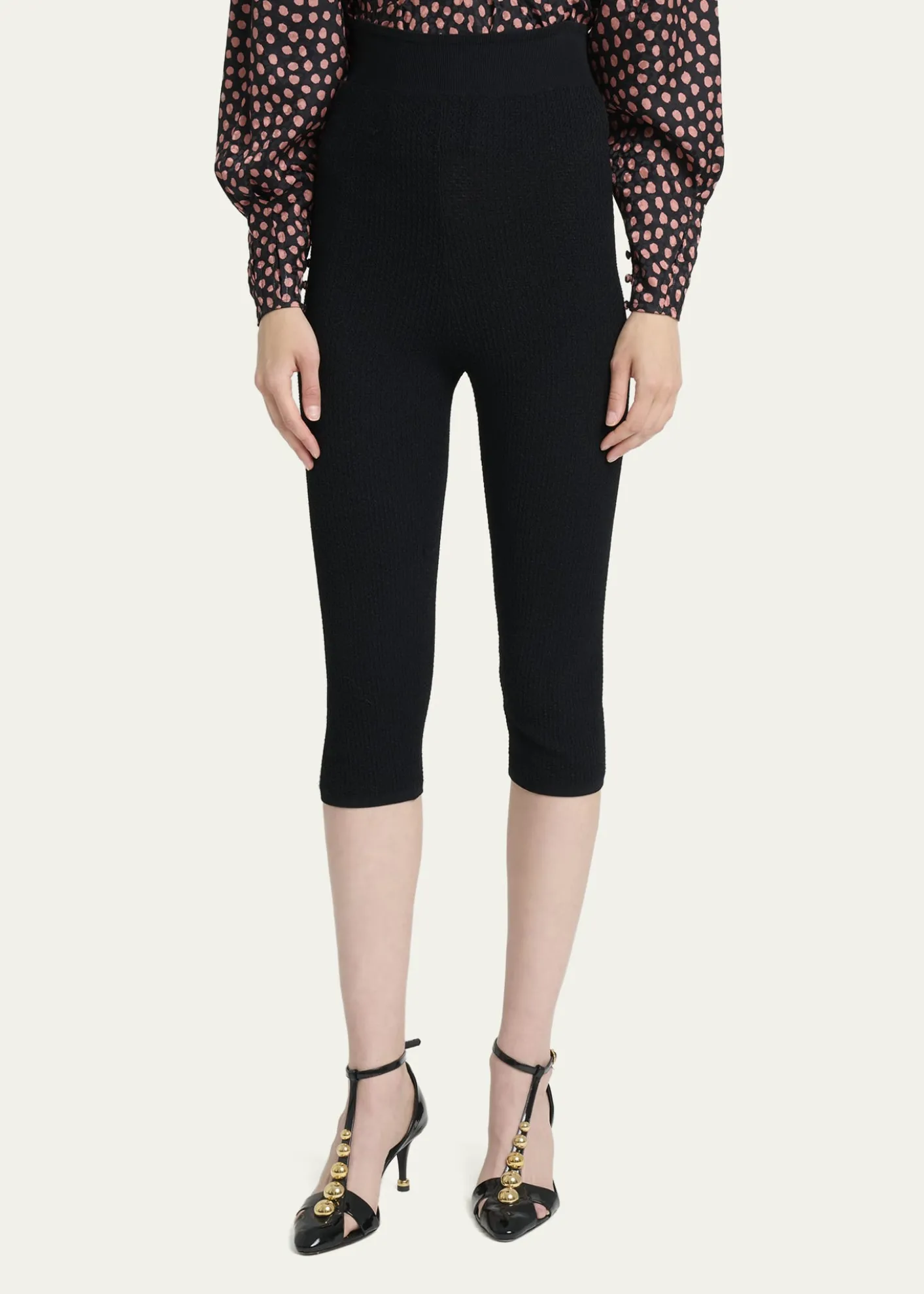 ChloeHoneycomb Stretch Knit Skinny-Leg Capri Pants