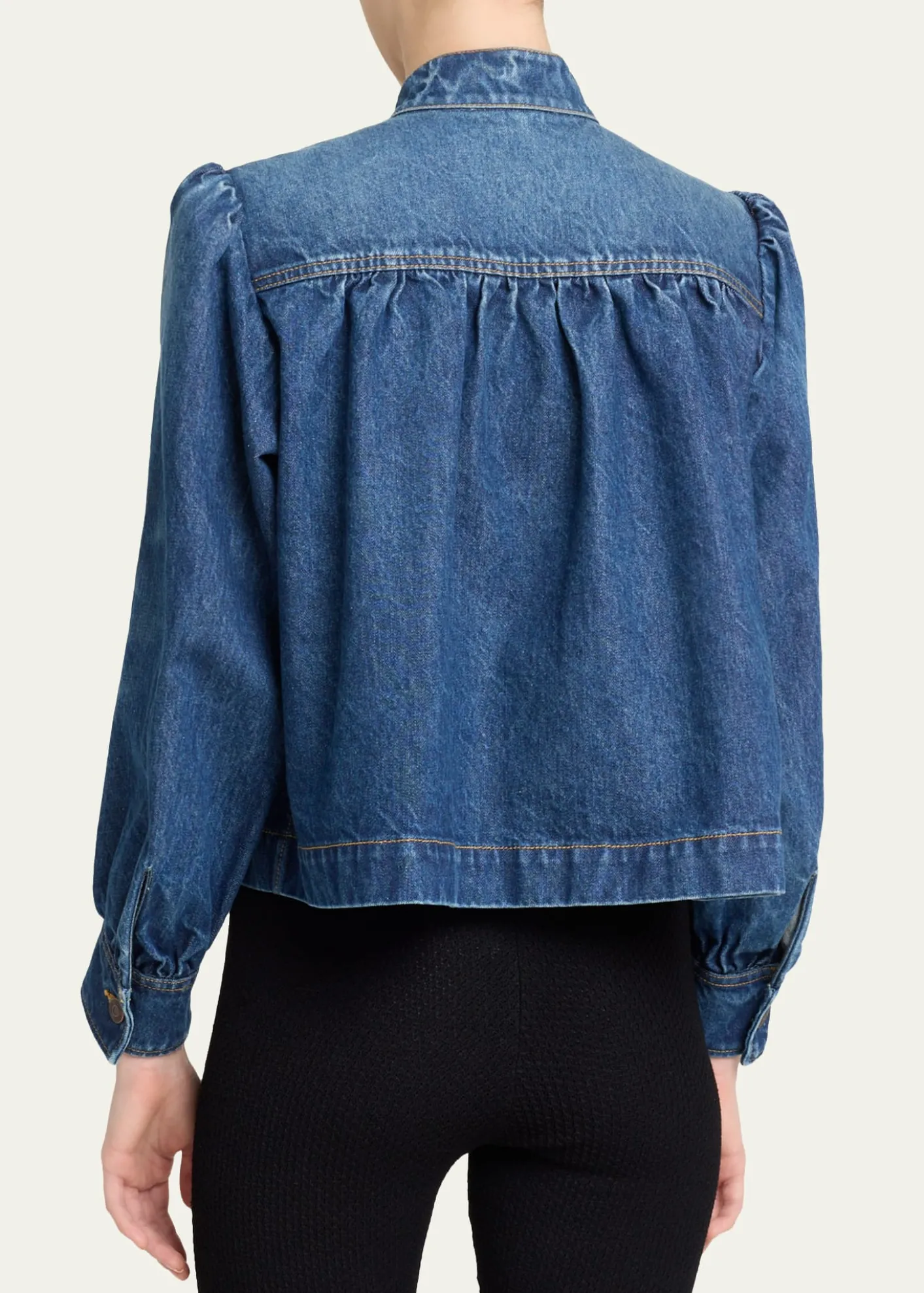 ChloeHorse-Pendant Gathered Denim Jacket