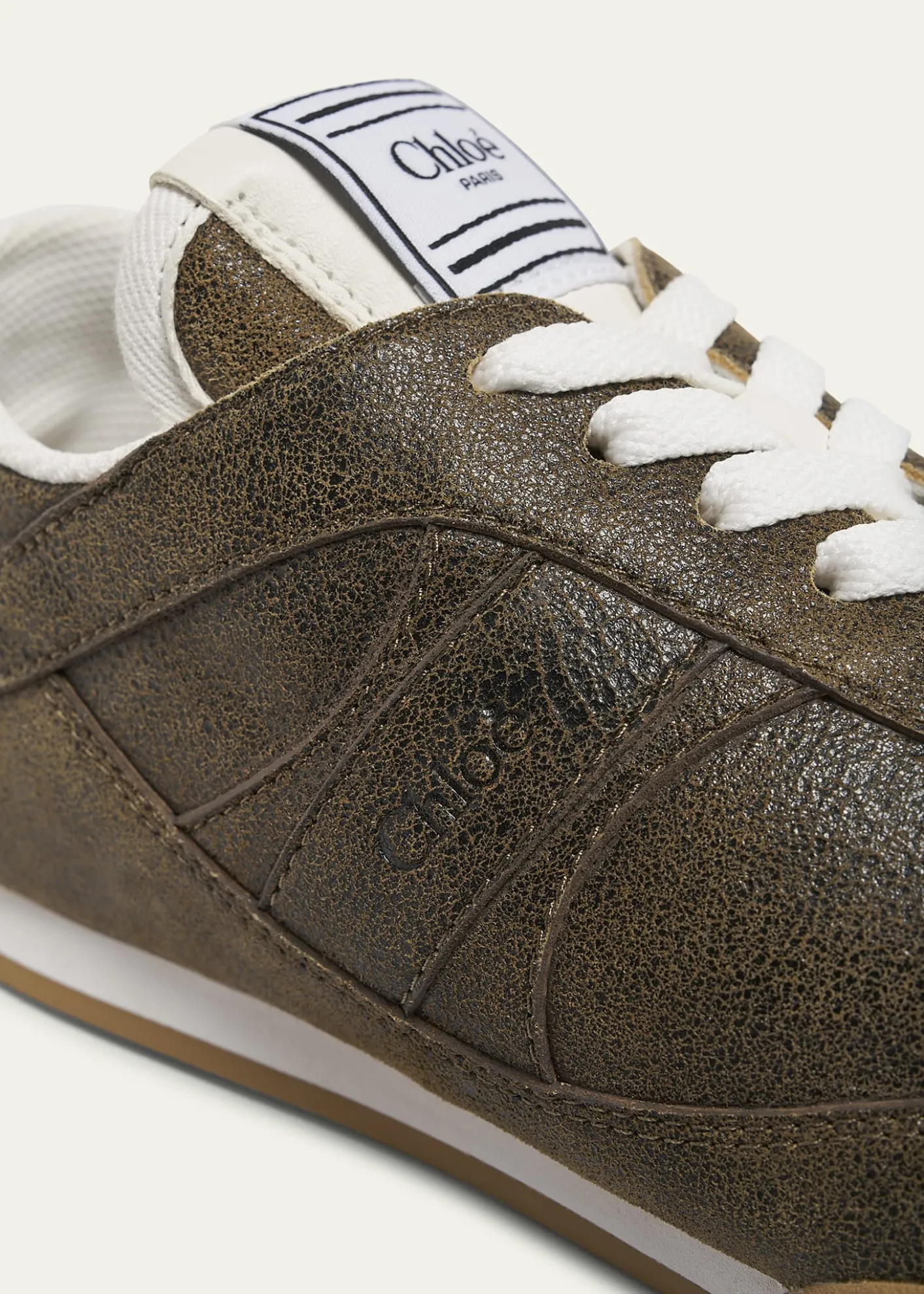 ChloeKick Crackled Leather Retro Low-Top Sneakers