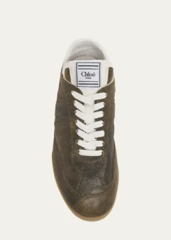 ChloeKick Crackled Leather Retro Low-Top Sneakers