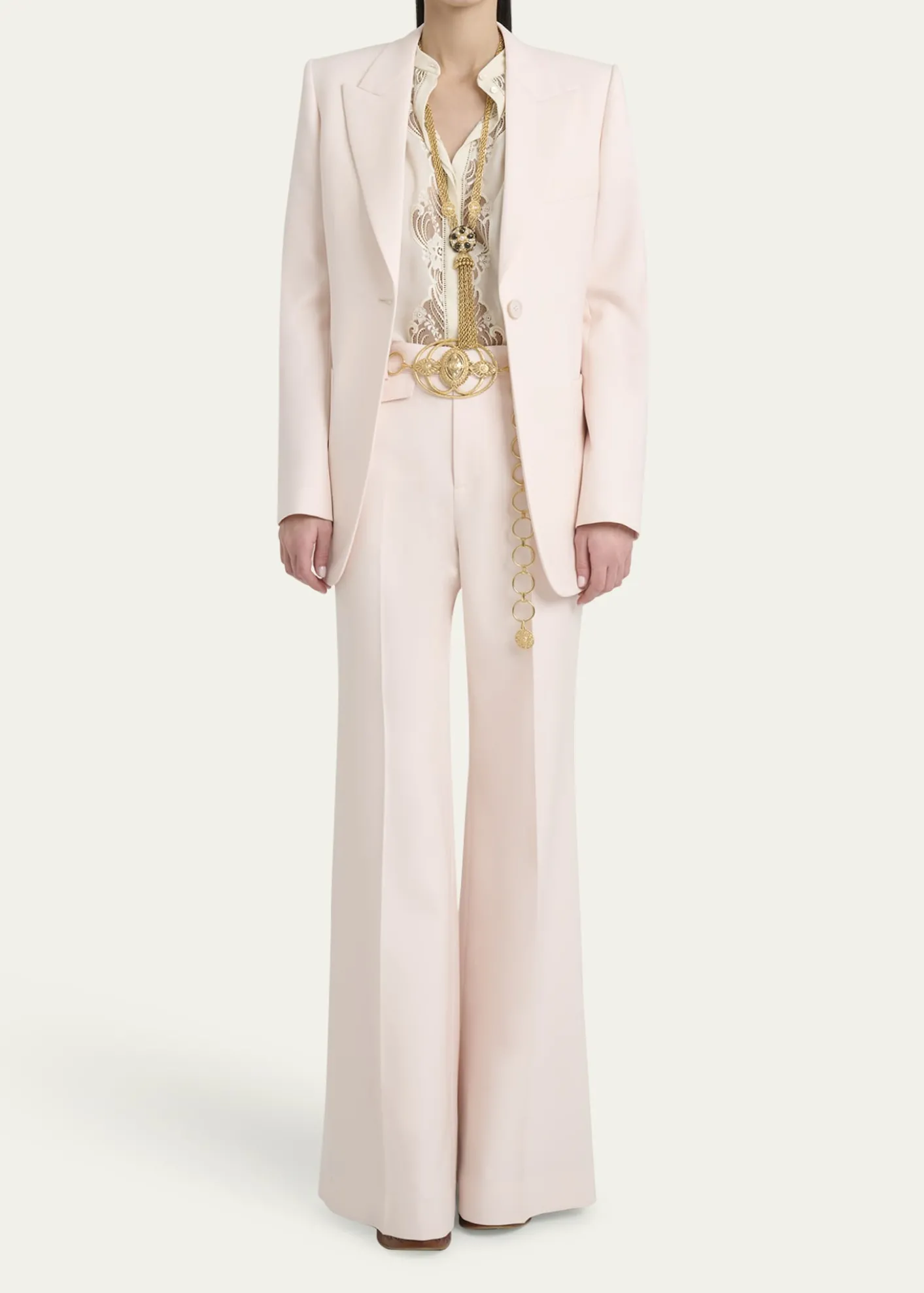 ChloeLace Placket Tulip-Sleeve Silk Blouse