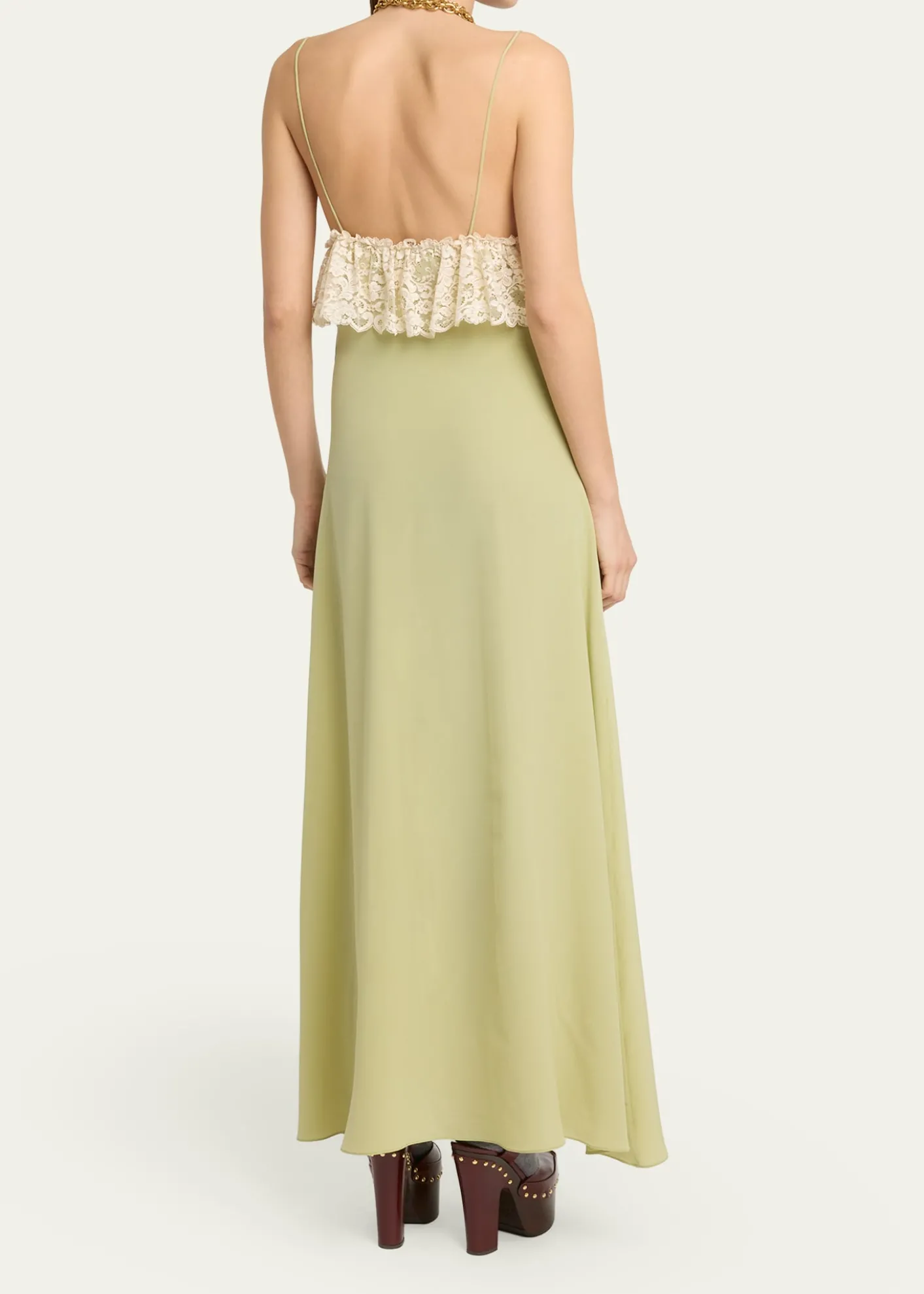 ChloeLace-Ruffle Silk Crepe De Chine Maxi Slip Dress