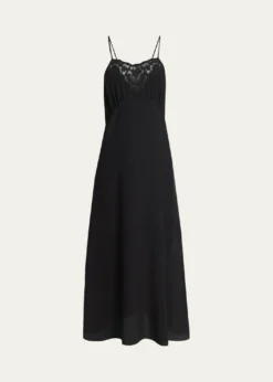 ChloeLace-Trim Empire Silk Midi Slip Dress