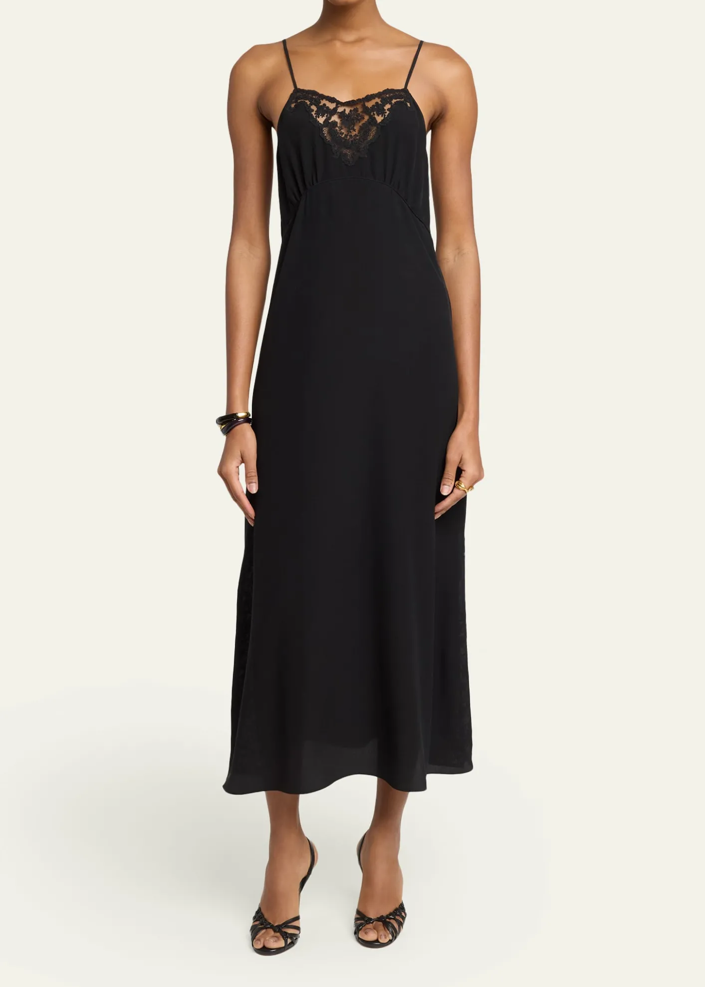 ChloeLace-Trim Empire Silk Midi Slip Dress