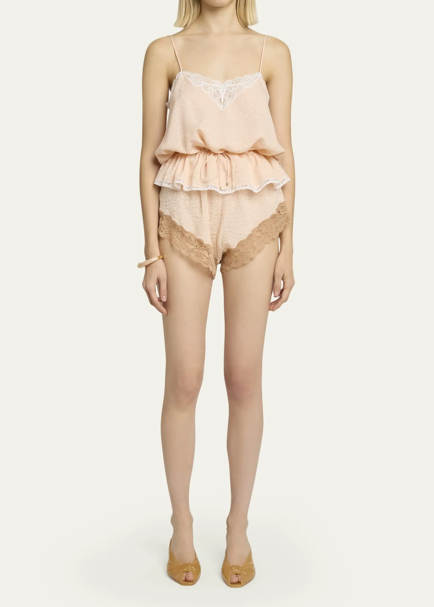 ChloeLace-Trim Floral Silk Jacquard Pull-On Shorts