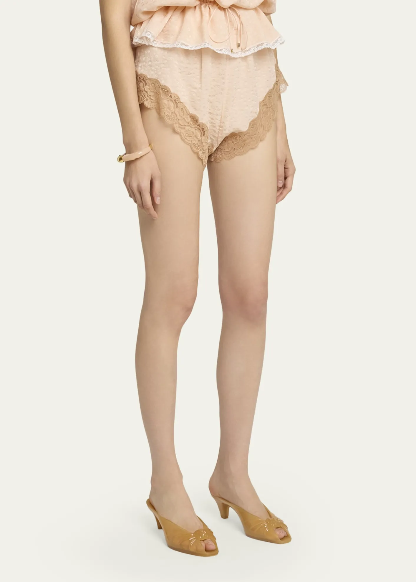 ChloeLace-Trim Floral Silk Jacquard Pull-On Shorts