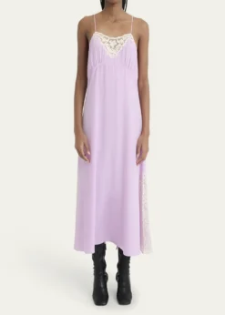 ChloeLace-Trim Silk Midi Slip Dress