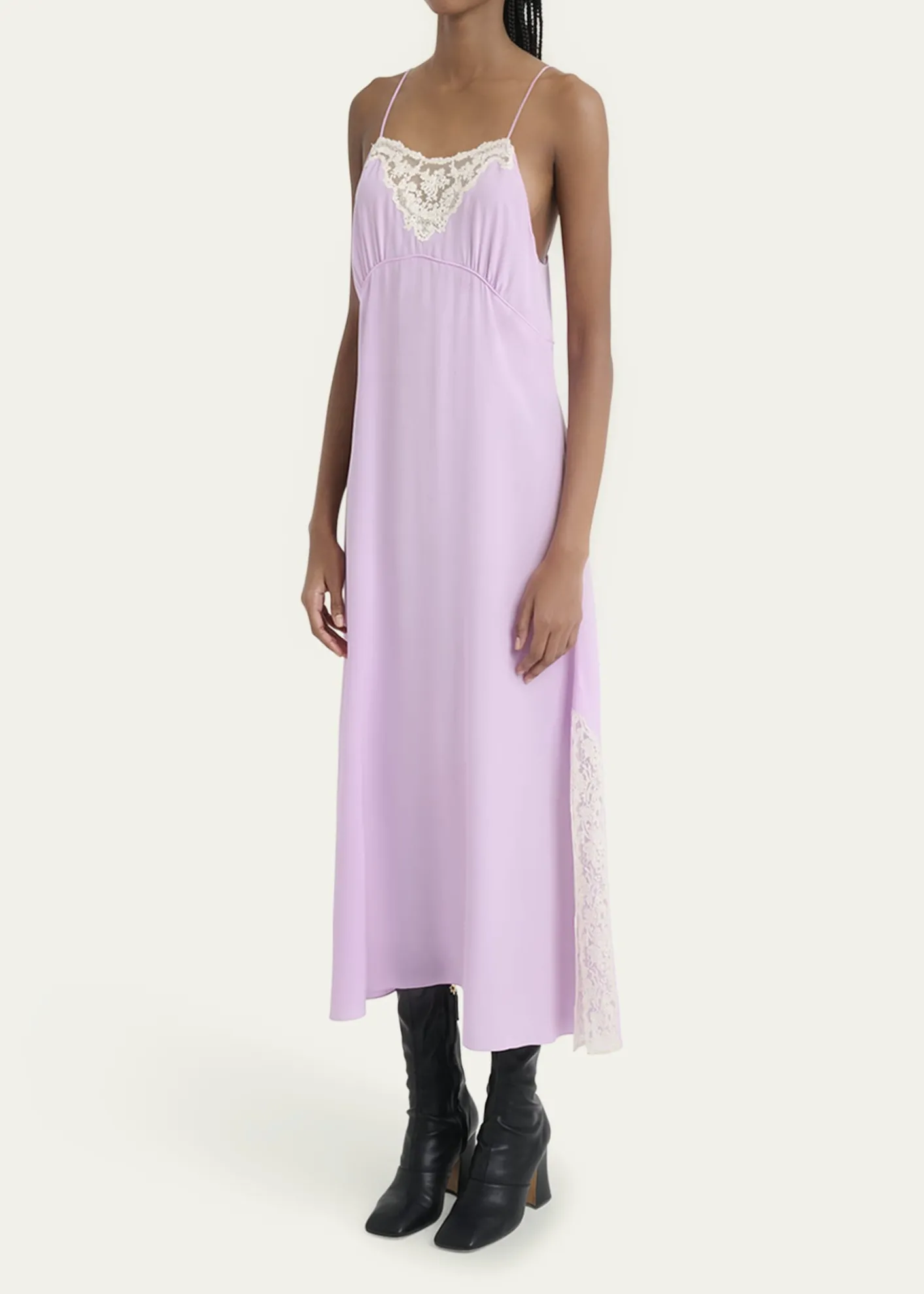 ChloeLace-Trim Silk Midi Slip Dress
