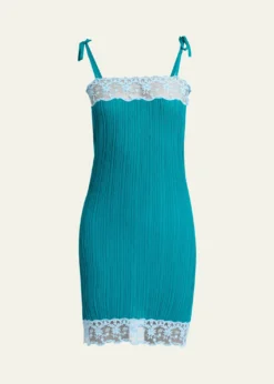 ChloeLace-Trim Sleeveless Rib Knit Mini Dress