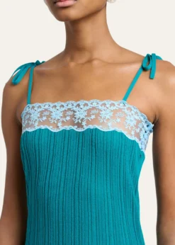 ChloeLace-Trim Sleeveless Rib Knit Mini Dress