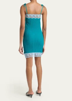 ChloeLace-Trim Sleeveless Rib Knit Mini Dress