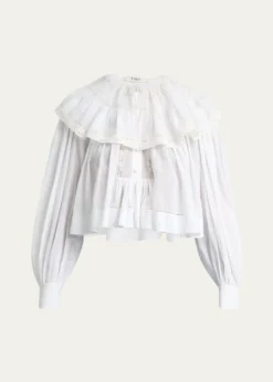 ChloeLight Cotton Voile Capelet Crop Blouse