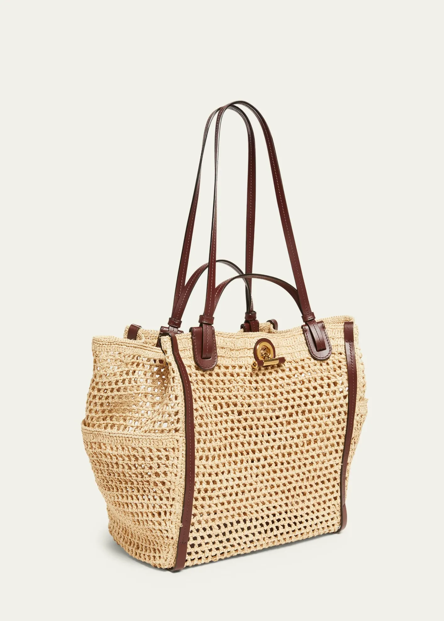 ChloeLogo Script Woven Raffia Tote Bag