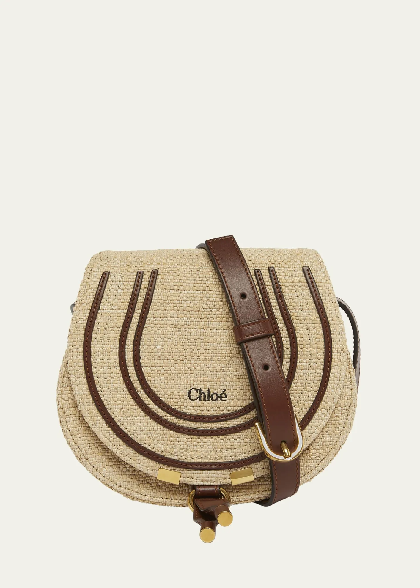 ChloeMarcie Flap Saddle Crossbody Bag in Raffia Fabric and Leather