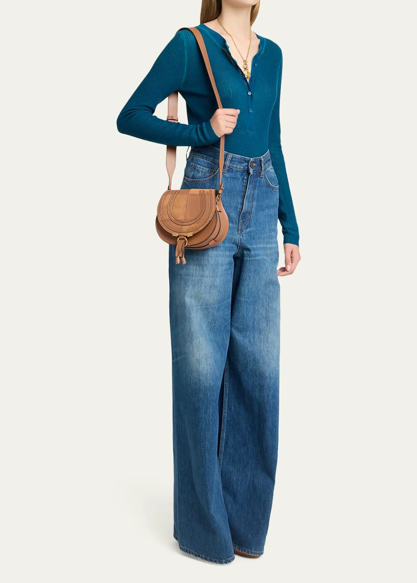 ChloeMarcie Medium Saddle Crossbody Bag in Patchwork Leather