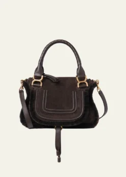 ChloeMarcie Saddle Shoulder Bag in Shearling-Trim Suede