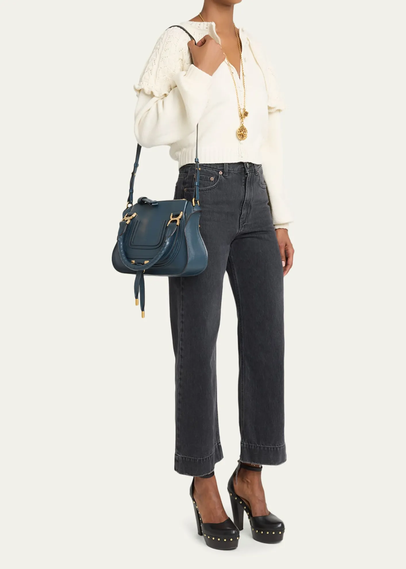 ChloeMarcie Small Satchel Bag in Grained Calfskin
