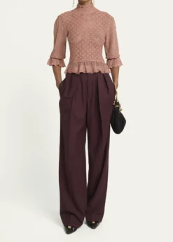 ChloeMock-Neck Metallic Knit Ruffle Sweater