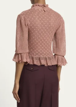 ChloeMock-Neck Metallic Knit Ruffle Sweater