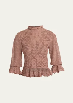 ChloeMock-Neck Metallic Knit Ruffle Sweater