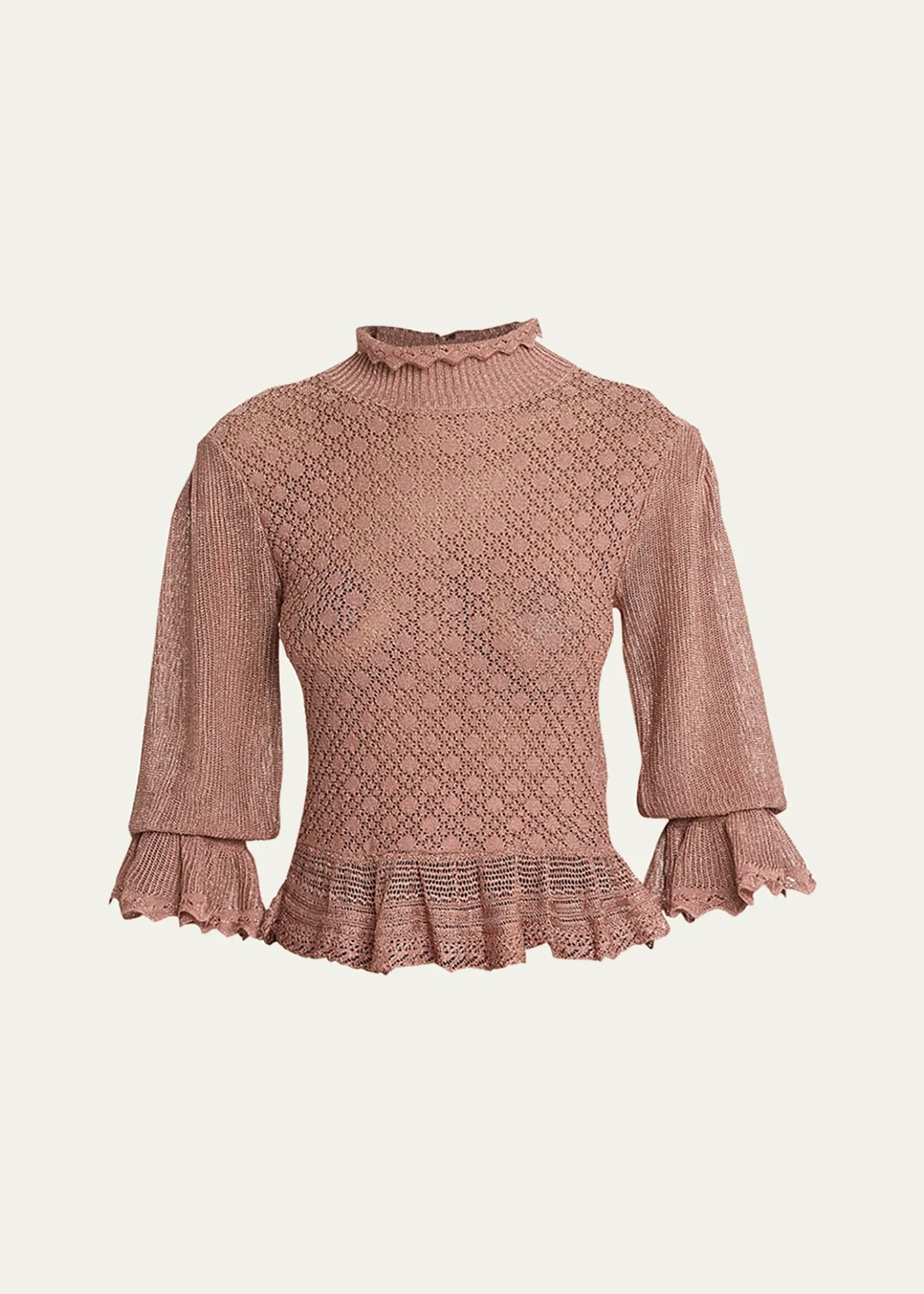 ChloeMock-Neck Metallic Knit Ruffle Sweater