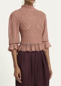 ChloeMock-Neck Metallic Knit Ruffle Sweater
