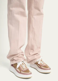 ChloeNama Colorblocked Mesh and Mixed Leather Platform Sneakers
