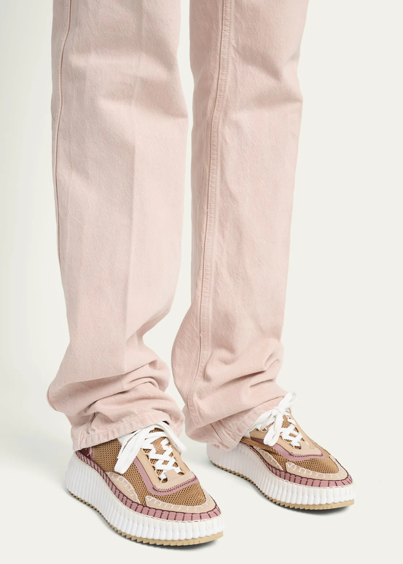 ChloeNama Colorblocked Mesh and Mixed Leather Platform Sneakers