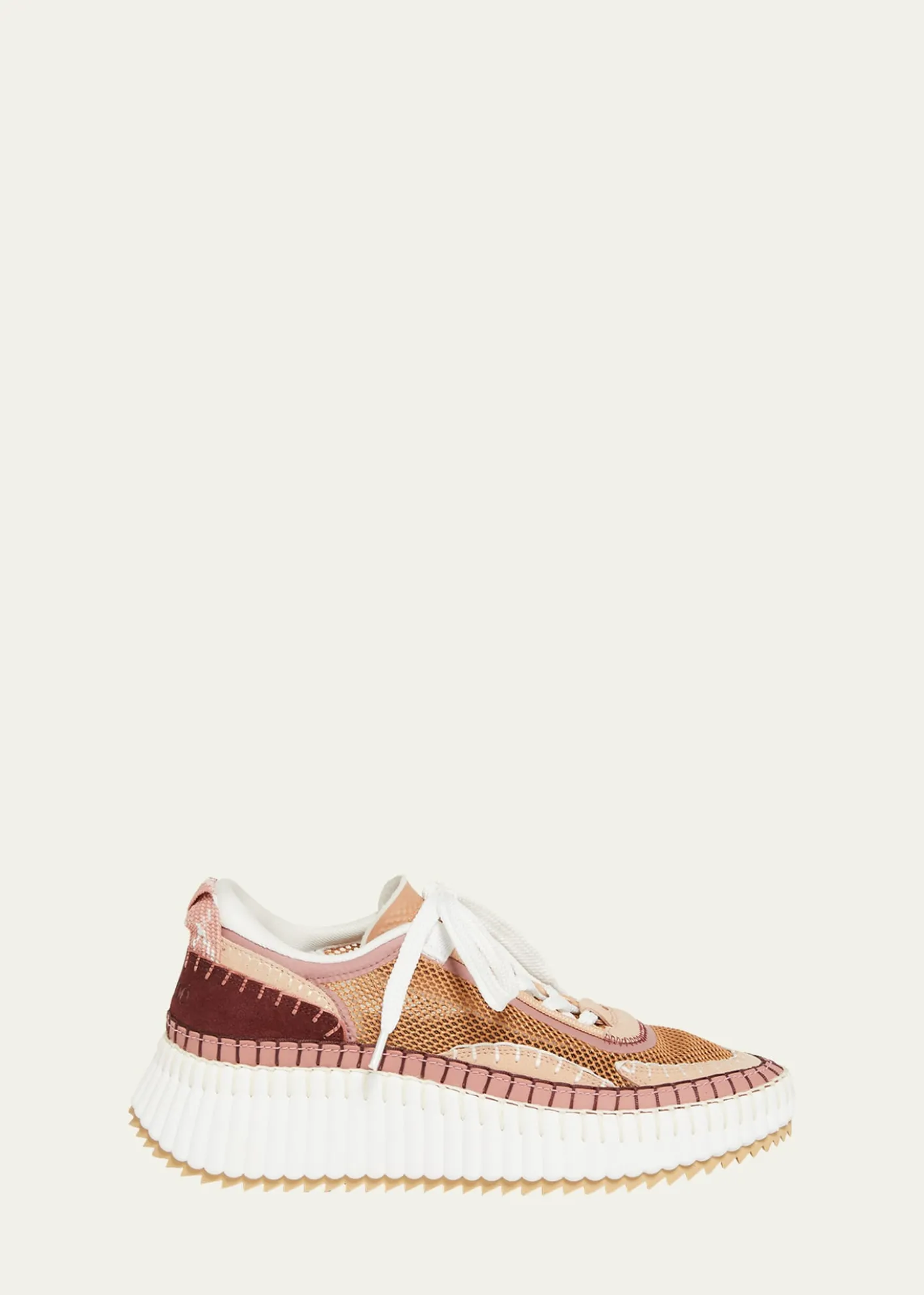ChloeNama Colorblocked Mesh and Mixed Leather Platform Sneakers