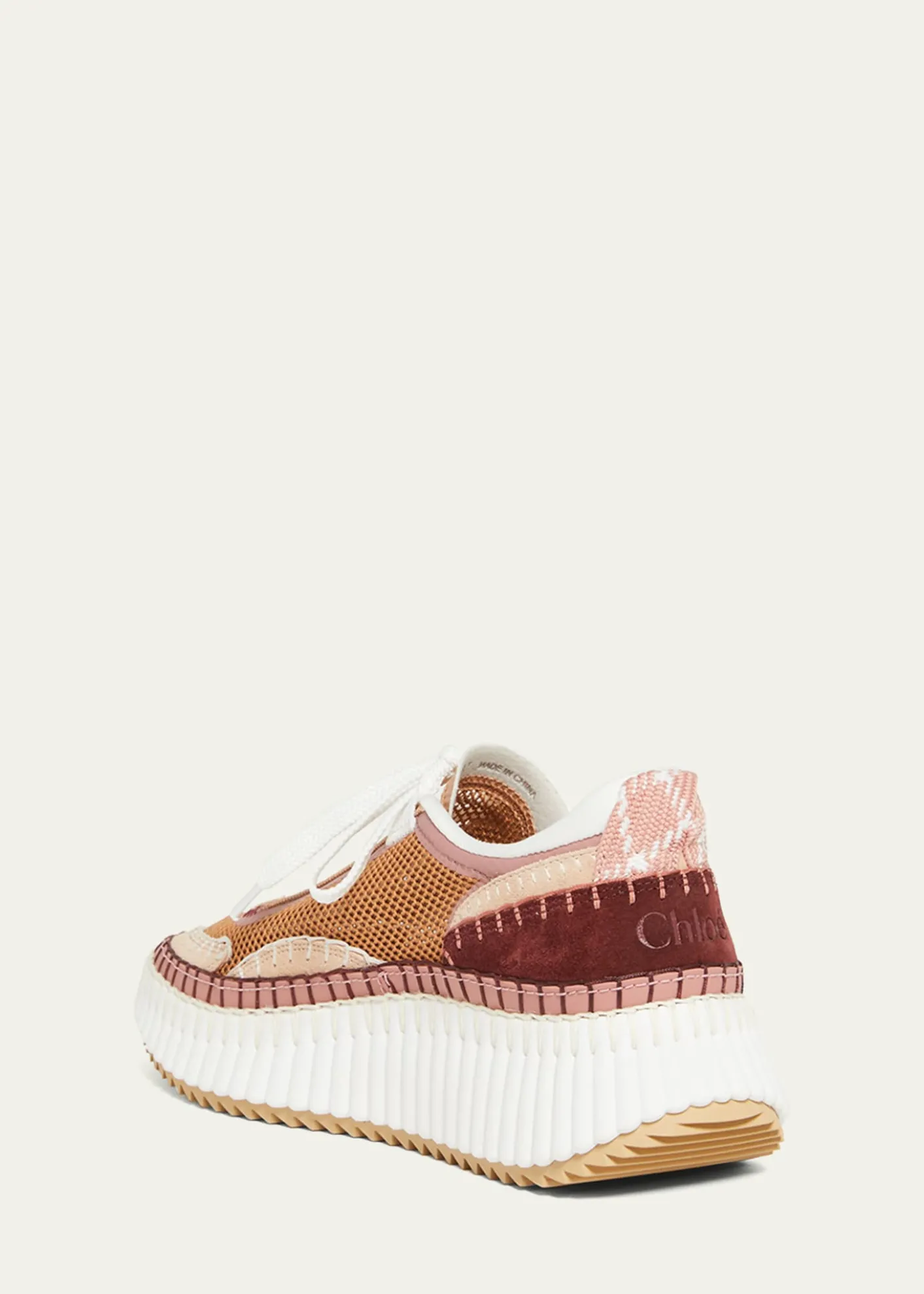 ChloeNama Colorblocked Mesh and Mixed Leather Platform Sneakers