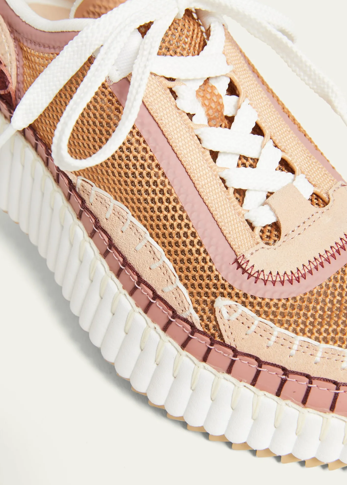 ChloeNama Colorblocked Mesh and Mixed Leather Platform Sneakers