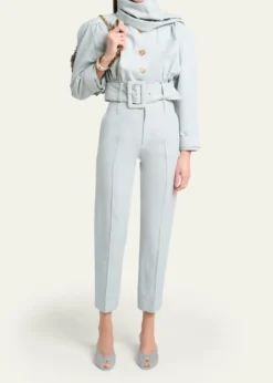 ChloeNeck-Scarf Belted Linen Crop Jacket