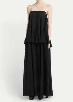 ChloePendant-Chain Tiered Organic Silk Georgette Backless Gown