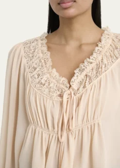 ChloeRuched Lace Silk Peasant Blouse