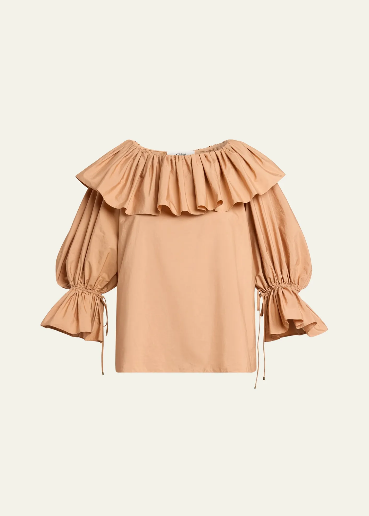 ChloeRuffle Balloon-Sleeve Cotton Top