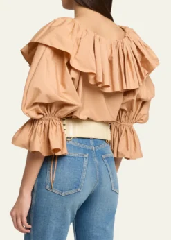 ChloeRuffle Balloon-Sleeve Cotton Top