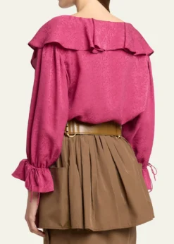 ChloeRuffle Floral Silk Jacquard Button-Front Top