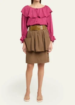 ChloeRuffle Floral Silk Jacquard Button-Front Top