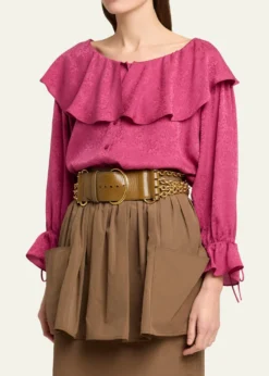 ChloeRuffle Floral Silk Jacquard Button-Front Top