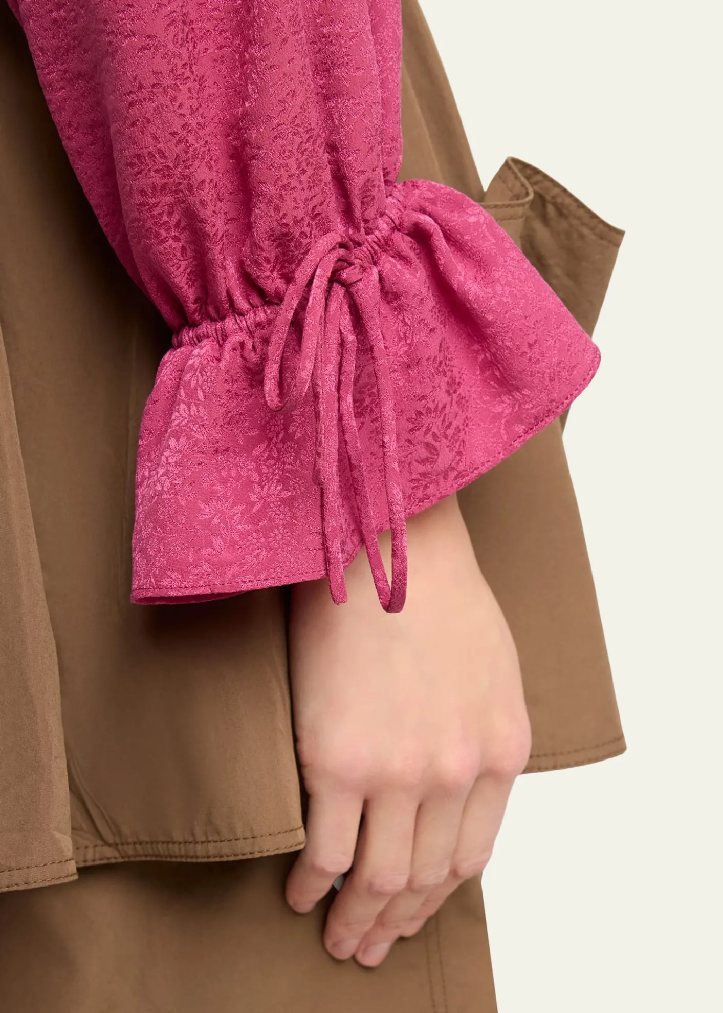 ChloeRuffle Floral Silk Jacquard Button-Front Top