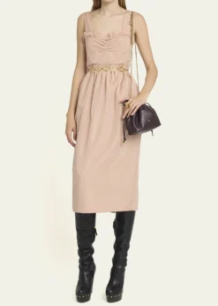 ChloeRuffle Sweetheart-Neck Sleeveless Technical Taffeta Midi Dress