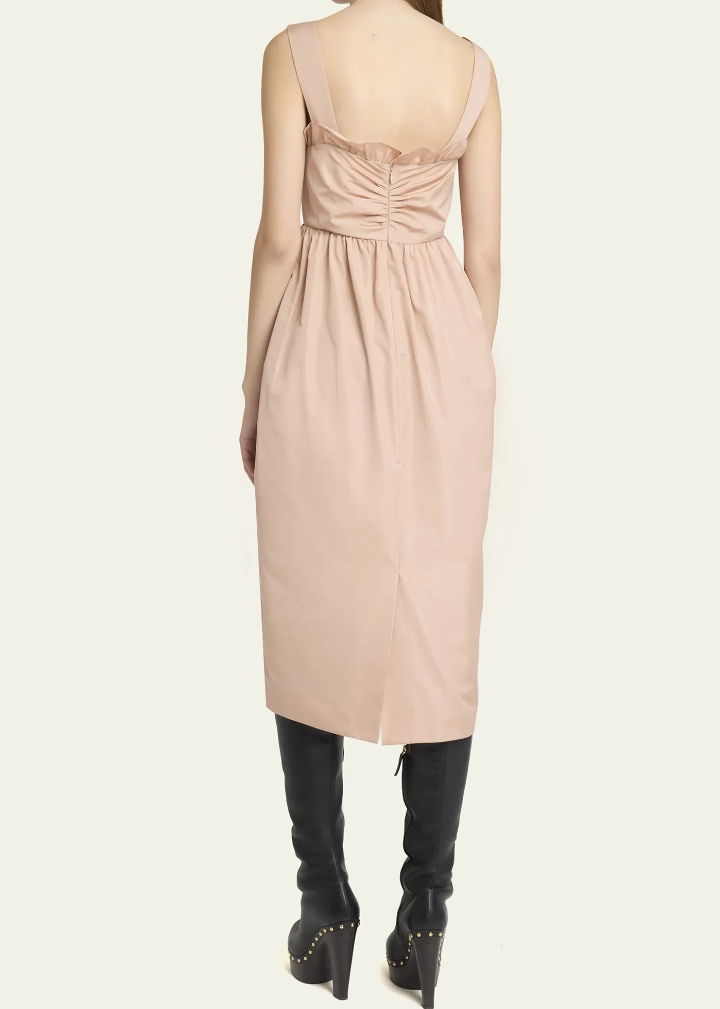 ChloeRuffle Sweetheart-Neck Sleeveless Technical Taffeta Midi Dress