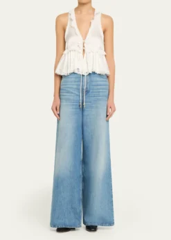 ChloeRuffle V-Neck Sleeveless Silk Top