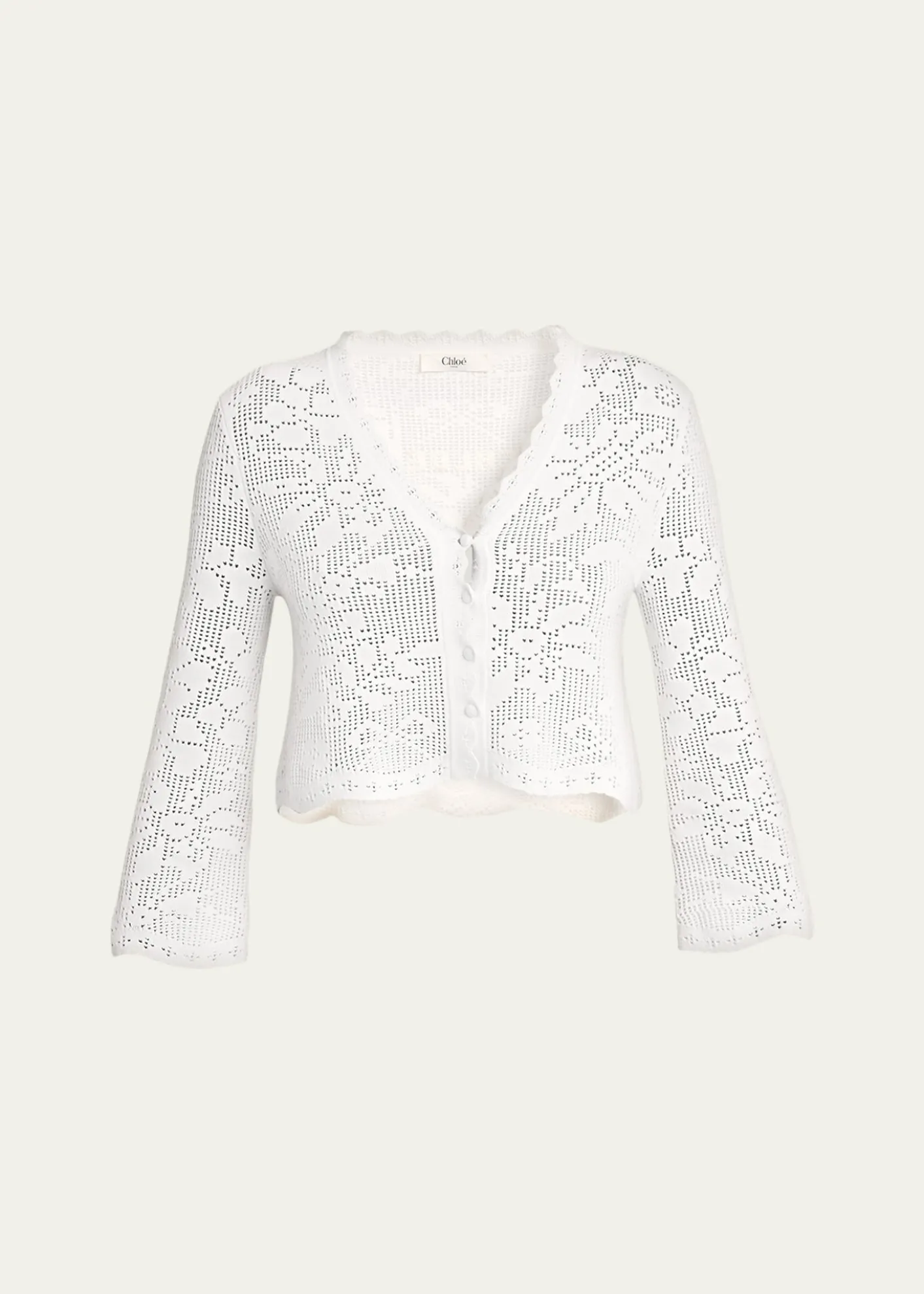 ChloeScalloped Cotton Pointelle-Knit Cardigan