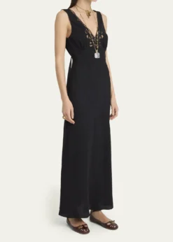 ChloeSilk Jacquard & Lace Sleeveless Column Dress
