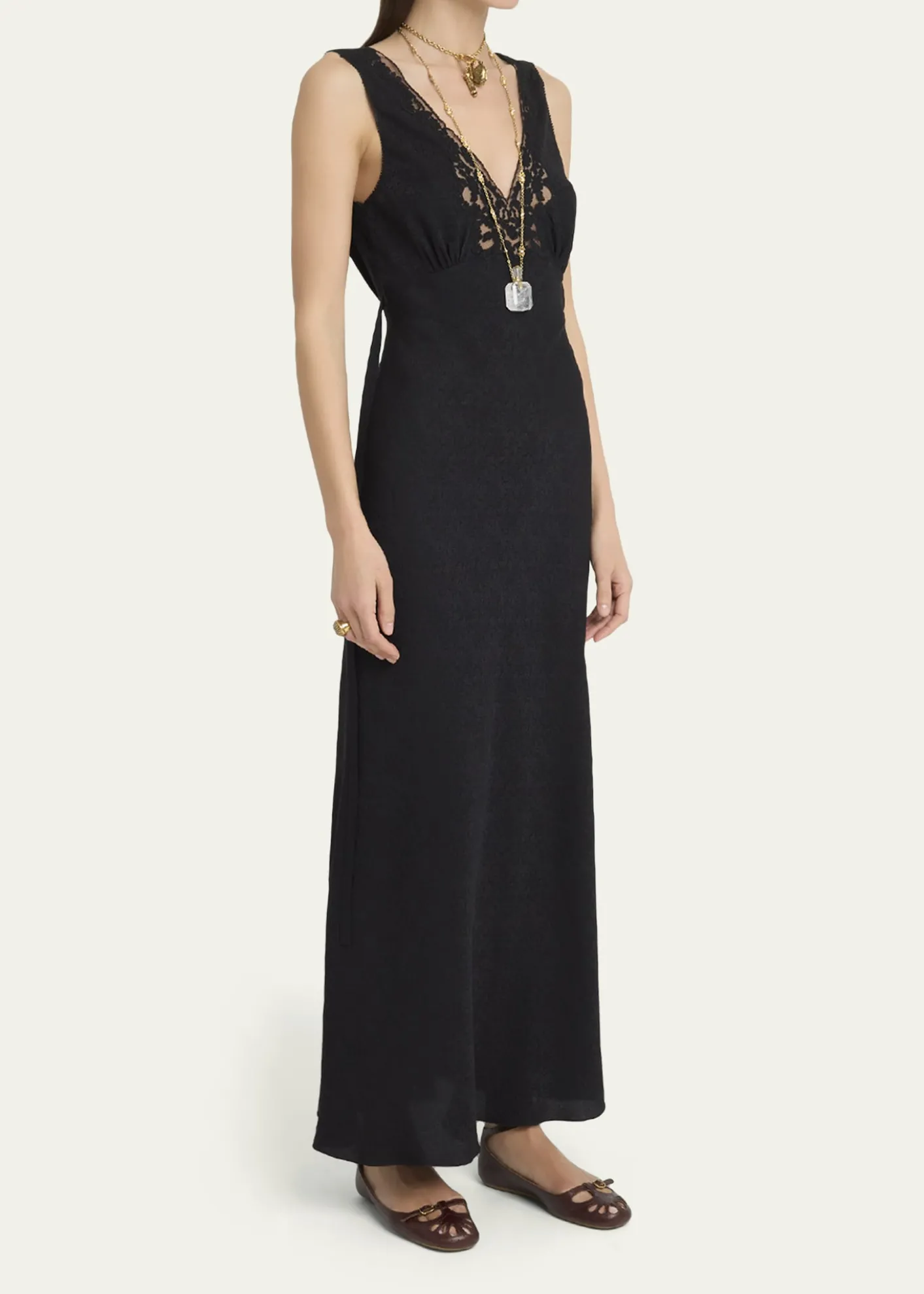 ChloeSilk Jacquard & Lace Sleeveless Column Dress