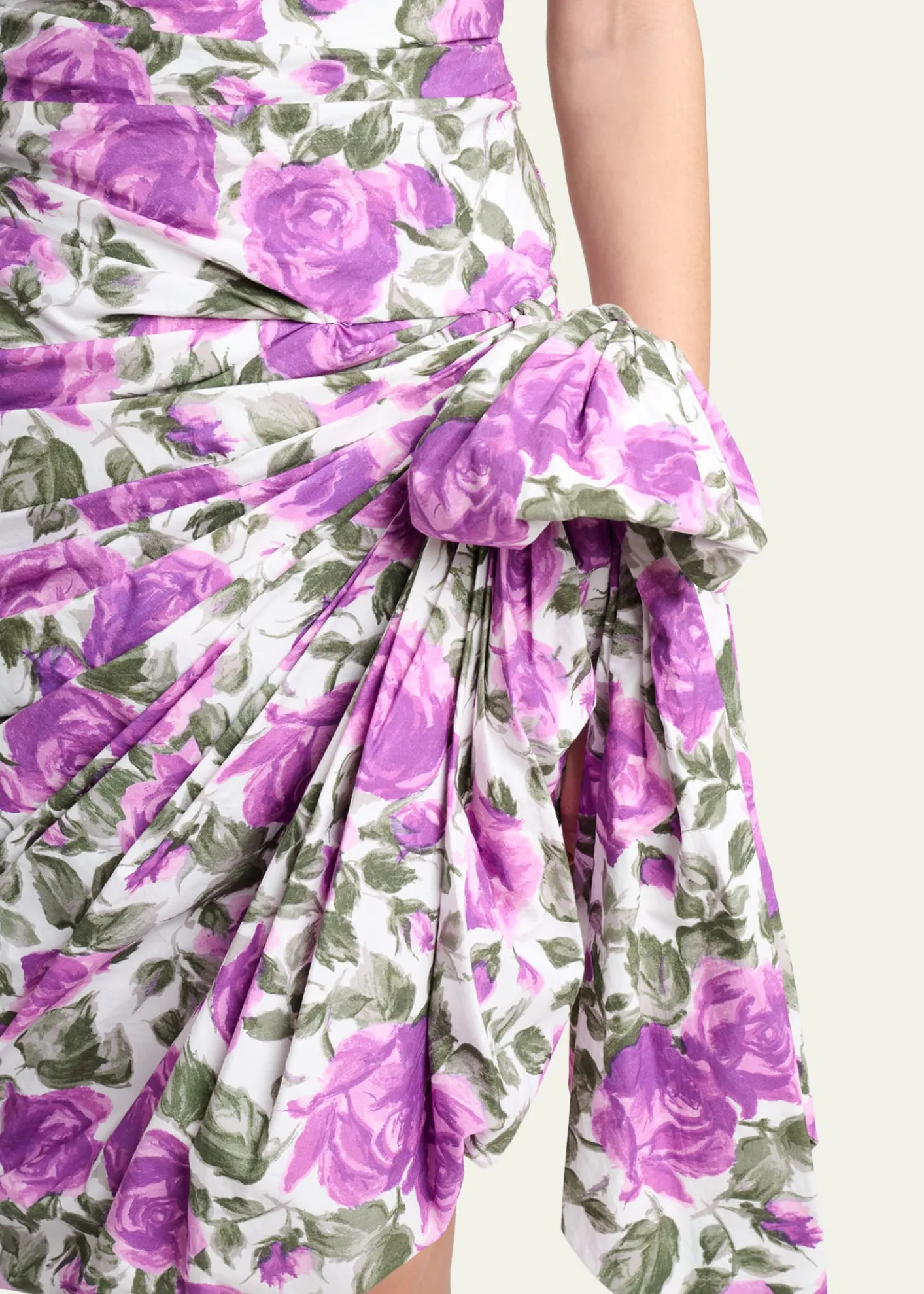 ChloeSleeveless Ruched Floral Cotton Bow Dress