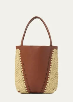 ChloeSpin Mini Tote Bag in Leather & Viscose Raffia